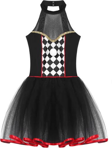 Vista 5 de renvena Vestido tutú de payasos de circo para mujer, lindo cuello odiador, disfraz de Halloween Rave Party Dance Droll