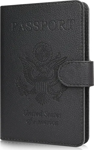 Vista 13 de RSAquar Soporte para pasaporte para mujeres y hombres, de piel sintética de alta calidad, cartera de pasaporte de viaje, con bloqueo RFID, cubierta