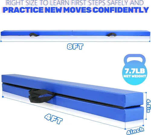 Vista 2 de FC FUNCHEER - Viga de equilibrio plegable, viga de suelo para gimnasia, equipo de gimnasia para niños, base de madera, fondo antideslizante y bolsa