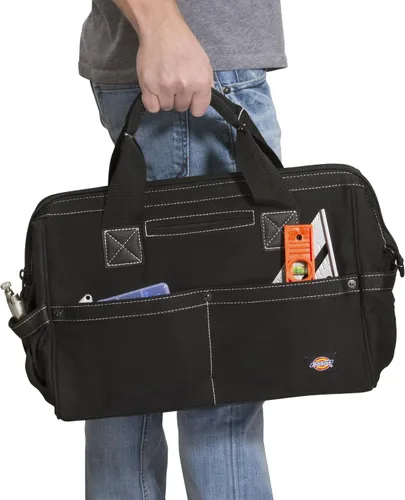 Vista 6 de Dickies Bolsa de trabajo de lona duradera de 16 pulgadas para pintores, carpinteros y constructores, cremallera resistente, asas reforzadas, Negro