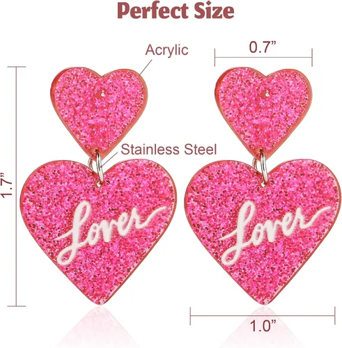 Vista 7 de BARUN Lover Earrings - Lover Earrings Taylor Heart Earrings Taylor,Pink Heart Earrings, Taylor Lover Accessories, Heart Earrings Dangle, TS Heart