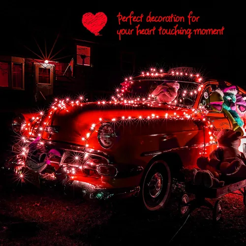 Vista 7 de Mini guirnalda de luces rojas de Navidad, 100 unidades, 25 pies, bombilla incandescente desmontable, impermeable, luces de hadas para interiores