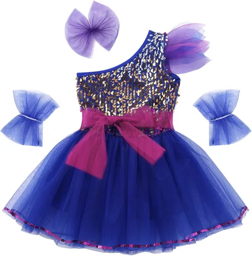 Vista 4 de iiniim Vestido tutú de ballet con lentejuelas halter para niñas con pulsera, para competición, salsa latina, tango, danza