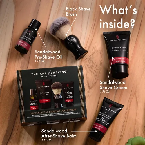 Vista 2 de The Art of Shaving Kit de prueba 4 en 1 de sándalo – Aceite de pre-afeitado, crema de afeitar, brocha de afeitar y bálsamo para después del afeitado
