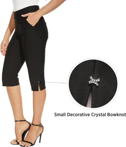 Vista 3 de Ginasy Pantalones capri para mujer, estilo casual, de verano, elegantes, elásticos, de cintura alta, con bolsillos