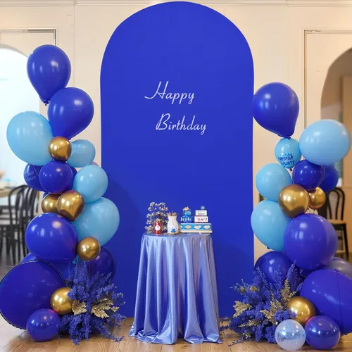 Vista 86 de Baby Blue Arch Backdrop Cover, 6FT Spandex Fitted Wedding Arch Stand Covers Round Top Chiara Backdrop Cover for Birthday Party Ceremony Banquet Azul