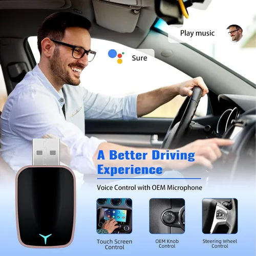 Vista 2 de CAMECHO Adaptador inalámbrico 2 en 1 para automóvil CarPlay Android Auto, adaptador inalámbrico Apple Car Play Android Auto, adaptador CarPlay