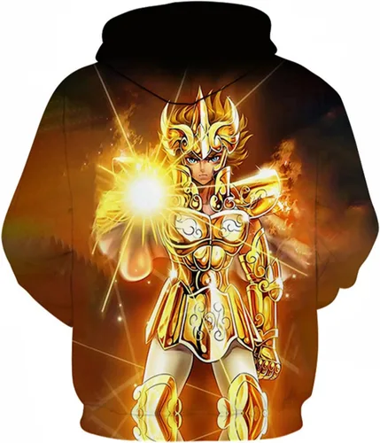 Vista 2 de OYLIE Sudaderas con capucha de anime Saint Seiya con estampado 3D para niños, sudadera de manga larga para adolescentes