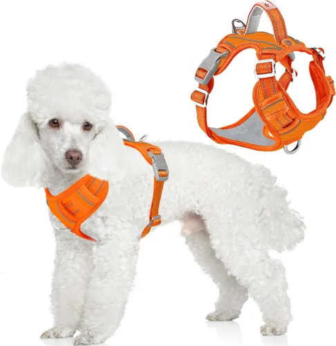 Vista 19 de BARKBAY Arnés Oxford sin tirones para perro con bolsillo para etiqueta de identificación, resistente, reflectante, fácil control para perros grandes