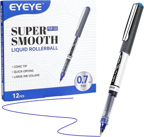 Vista 9 de EYEYE Bolígrafos de rodillo de tinta líquida 0.7mm, bolígrafo de rodillo de punta media, paquete de 12, 3 colores, secado rápido, bolígrafos