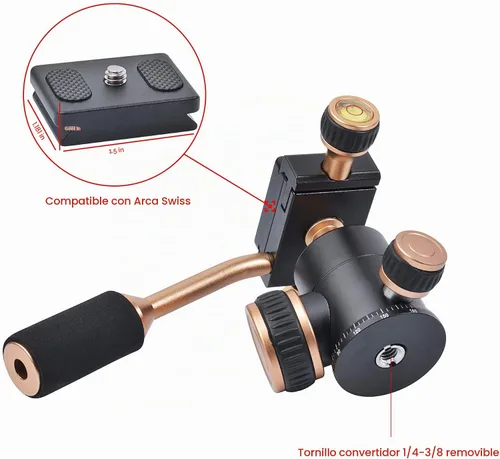 Vista 3 de Cabezal de trípode, cabezal de bola universal de inclinación flexible con placa de liberación rápida, tornillo de 1/4 para cámara DSLR, videocámara