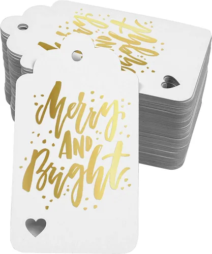 Vista 22 de Etiquetas colgantes con texto en inglés "Merry and Bright" (50 unidades)