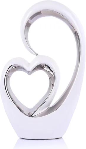 Vista 8 de Corazón de cerámica de oro blanco para decoración del hogar, estatua de amor, regalo de aniversario de San Valentín para pareja, escultura de doble