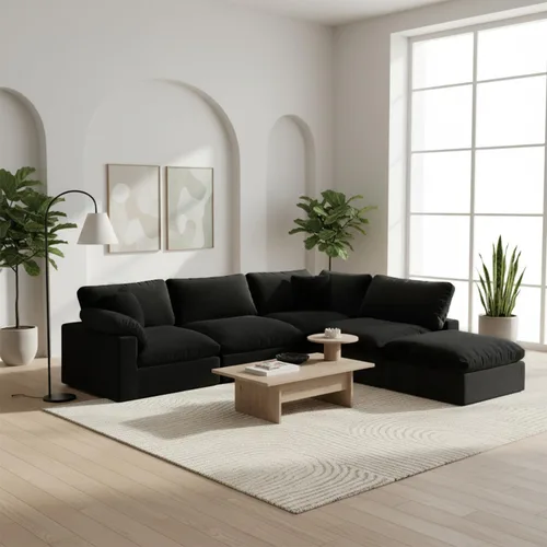 Vista 28 de Sofá modular modular con asiento profundo extra cómodo, sofás modernos negros para sala de estar, apartamento, oficina, espacio pequeño
