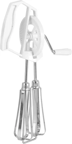 Vista 7 de Batidora de mano manual, manivela de alta eficiencia de rotación automática de acero inoxidable para cocinar (blanco)