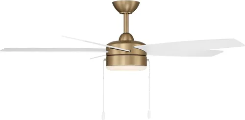 Vista 2 de MINKA-AIRE Ventilador de techo LED de 52 pulgadas con 5 aspas, latón cepillado y aspas de acabado blanco alabastro con vidrio blanco esmerilado