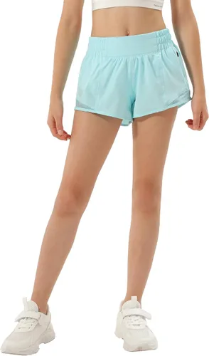 Vista 2 de Aurefin Pantalones cortos deportivos para niñas, pantalones cortos ligeros para correr para adolescentes, niñas, pantalones cortos deportivos