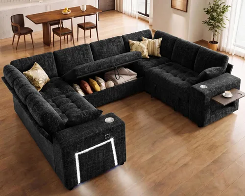 Vista 2 de Sofá modular modular de 8 asientos en forma de L de 111 pulgadas con cama Negro