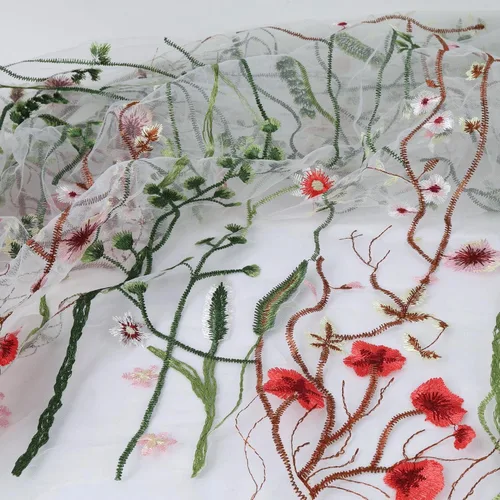 Vista 8 de Exquisita tela de encaje bordado floral de tul para costura, vestido superpuesto, adorno de cortina, 60 pulgadas de ancho