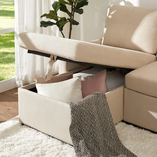 Vista 6 de VanAcc - Sofá cama con sofá cama extraíble de 2 en 1 con sofá cama extraíble con chaise de almacenamiento para sala de estar, cómodo sofá cama, Beige