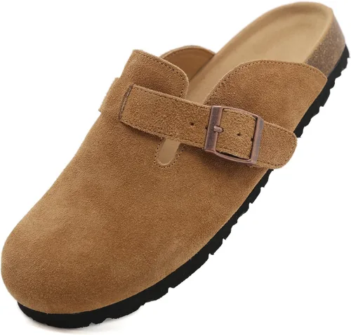 Vista 16 de Dumalum - Zuecos de ante para mujer y hombre - Sandalias ajustables con hebilla, plantilla de corcho, suelas antideslizantes - Zapatillas unisex