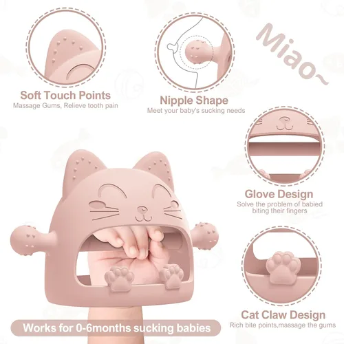 Vista 2 de Juguetes mordedores para bebés, juguetes de dentición de silicona para bebés de 0 a 6 meses, juguetes masticables para bebés que nunca se caen