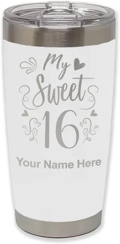 Vista 31 de LaserGram Taza aislada al vacío de 20 onzas, My Sweet 16, grabado personalizado incluido (gris)