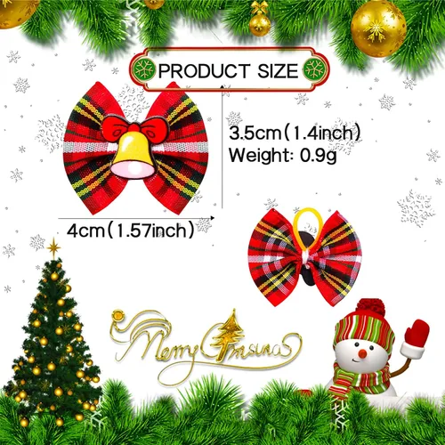 Vista 5 de 80 lazos de Navidad para perros pequeños, lazos de Navidad a granel para perros con bandas de goma, moños de aseo para mascotas, cachorros, perros