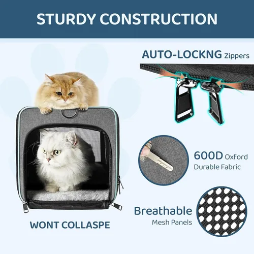 Vista 7 de GAPZER Transportador para gatos estadounidense, unido, aprobado por aerolíneas Delta, bolsa de viaje para mascotas de lados suaves para gatos