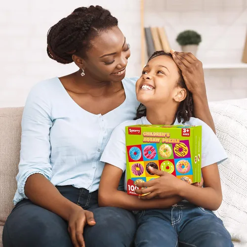 Vista 7 de SYNARRY Rompecabezas de madera de 100 piezas para niños de 4 a 8 años, rompecabezas de donas para niños de 4 a 6 años, 8 a 10 años, rompecabezas