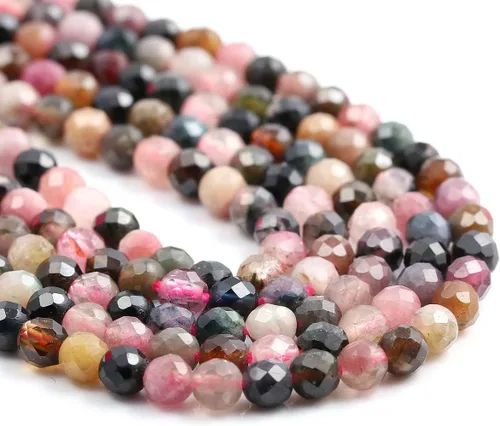 Vista 9 de Cuentas de turmalina, cuentas sueltas facetadas de piedras naturales para hacer joyas, pulseras, collares, tamaño 0.138 in, 2 hebras por paquete