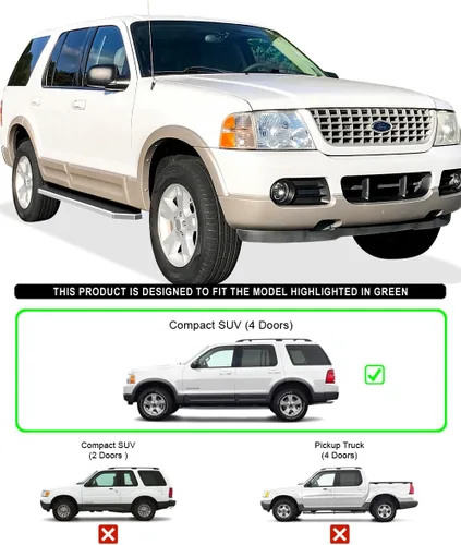 Vista 6 de HD Ridez Estribo de estilo plano de 6 pulgadas pulido compatible con Ford Explorer Mercury Mountaineer 2002-2005 4 puertas