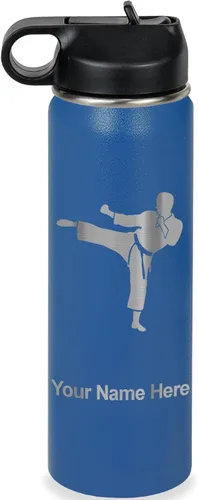 Vista 29 de Botella de agua personalizada LaserGram, Karate Man, de acero inoxidable con aislamiento al vacío de doble pared con tapa abatible, regalo grabado