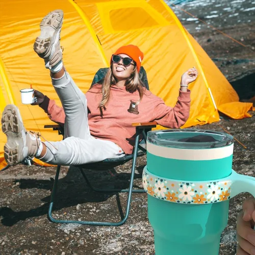 Vista 6 de For YETI Handle - Vaso de 30 onzas, compatible con mango de vaso YETI de 30 onzas, diseño floral pequeño, turquesa, paquete de 1