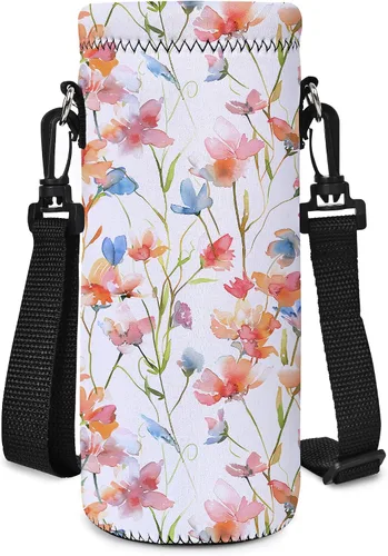Vista 19 de RICHEN Bolsa de neopreno para botella de agua con correa ajustable para el hombro, cubierta aislada para botellas de acero inoxidable/vidrio/plástico