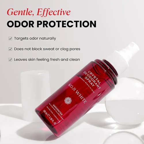 Vista 3 de Koji White Even Tone Desodorante Desodorante de sal en aerosol de cristal para mujeres, desodorante sin perfume para pieles sensibles, piedra