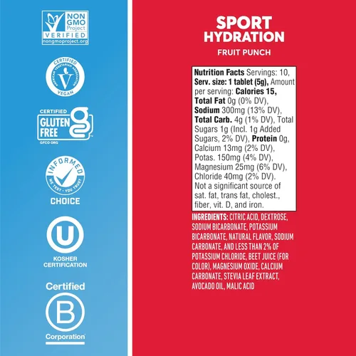 Vista 2 de Nuun Active: Fruit Punch - Tabletas de bebida mejoradas con electrolitos (paquete de 2 de 10)