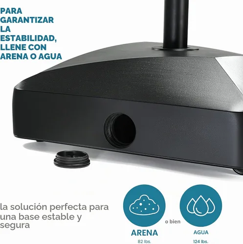 Vista 5 de Maple99 Base de paraguas – Soporte para poste de paraguas rellenable, 2 perillas, con diseño resistente al viento para patio, cubierta, piscina