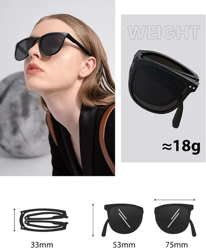 Vista 4 de Cyxus Gafas de sol plegables para mujeres y hombres, lentes polarizadas con protección UV 400, pantalla plegable, portátil, ultraligera, montura TR