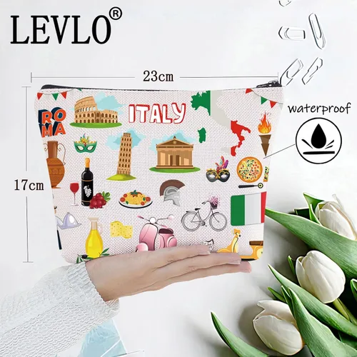 Vista 2 de LEVLO Bolsa de viaje para Italia, regalo de recuerdo de Roma, Torre de Pisa, Coliseo, Venecia, Carnaval, cremallera, bolsa de regalo de viaje