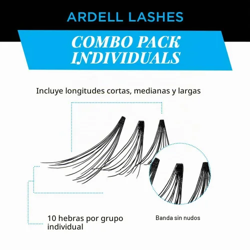 Vista 2 de Ardell Pestañas postizas individuales – Combo, negro, aspecto natural, racimos de pestañas, fácil aplicación para efecto de extensión de pestañas