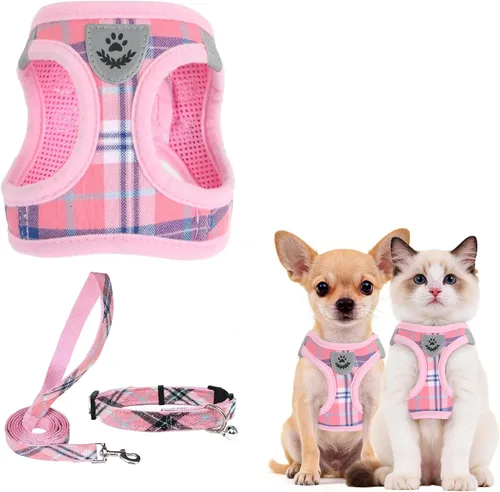 Vista 93 de PUPTECK - Arnés, collar y correa ajustables, sin tirones, para perros pequeños y medianos, cachorros y gatos, pechera reflectante acolchada de malla