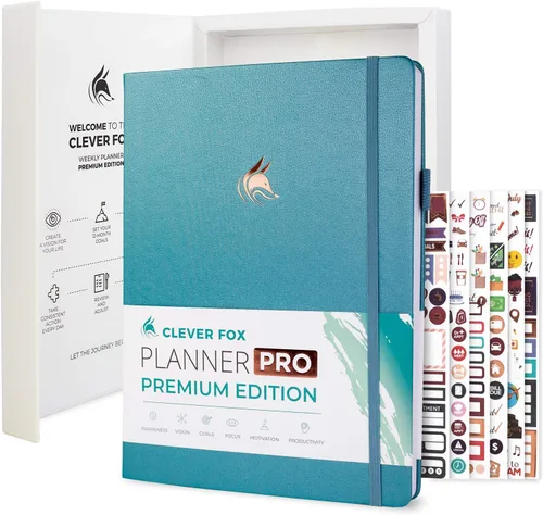 Vista 13 de Clever Fox Planner Pro Premium - Lujosa agenda semanal y mensual con organizador de presupuesto para productividad y objetivos, sin fecha, A4