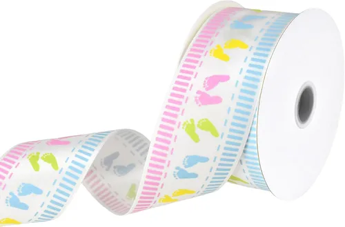 Vista 3 de Homeford Baby Footprint - Cinta de satén pastel, color blanco, 1-1/2 pulgadas, 3 yardas