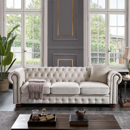 Vista 14 de KEVINSPACE - Sofá de 3 plazas de 84.06" para sala de estar, sofá Chesterfield moderno, mueble de tres asientos, sofá Chesterfield clásico con 84.06