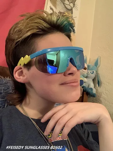 Vista 3 de FEISEDY De Gran Tamaño Espejo Escudo Deporte 80s Gafas De Esquí Gafas De Esquí Parte Superior Plana De Una Pieza Visera Futurista Mujeres Hombres