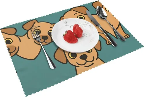 Vista 12 de Rectangular Placemats Set of 4, Heat Resistant Orange Printed Kitchen Dining Table Mats