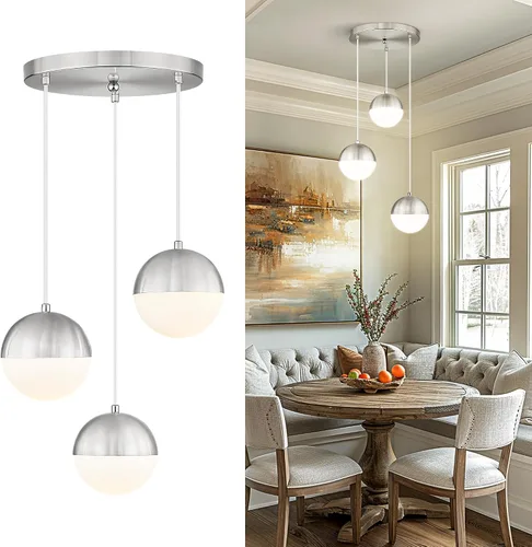 Vista 36 de LMS Lámpara Colgante de Mediados de Siglo de 6 Pulgadas, Lámparas Colgantes de Color Negro Mate con Cristal de Globo Blanco, Lámparas de Techo