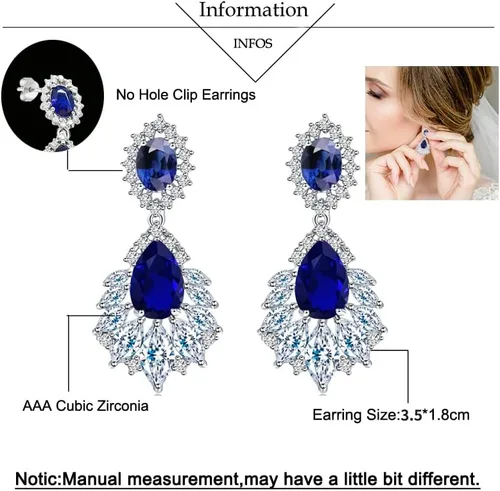 Vista 3 de conjunto de joyas de forma de gota de agua conjunto de collar de pulsera de cristal azul real pendientes para mujeres