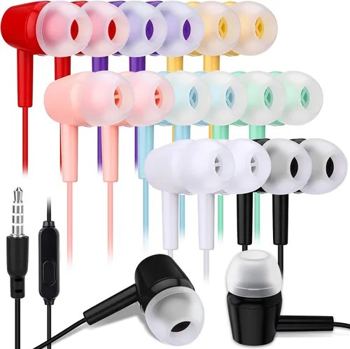 Vista 12 de Xinnun Paquete de 50 auriculares con cable con micrófono para estudiantes Negro